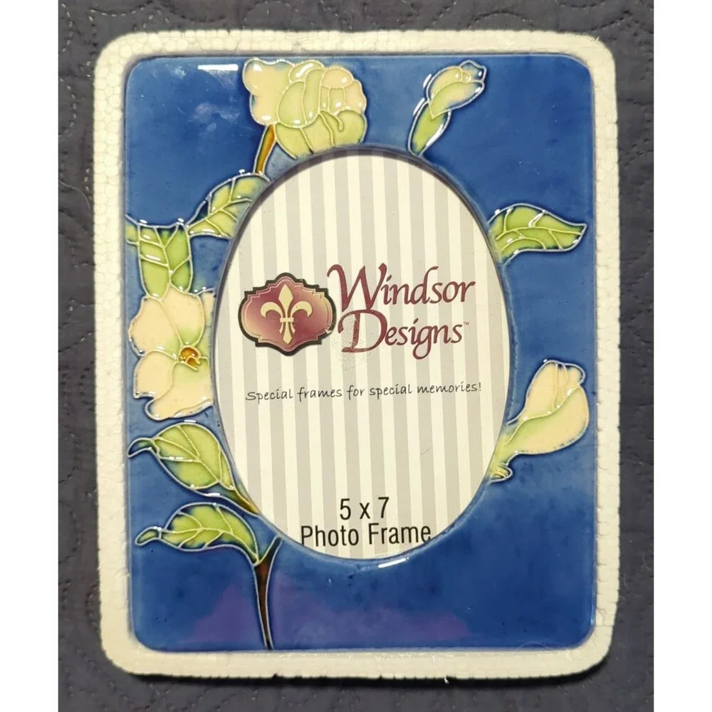 Windsor Designs Vintage Porcelain Raised Floral Frame Stone & Yellow 5x7 Glossy